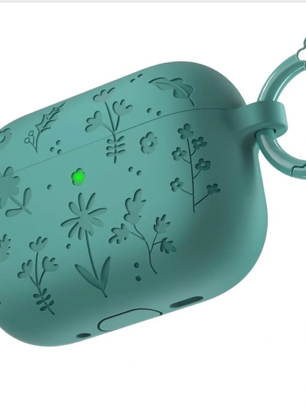 Floral Silicone AirPods Pro 2 Case Green with Keychain & Cleaning Pen